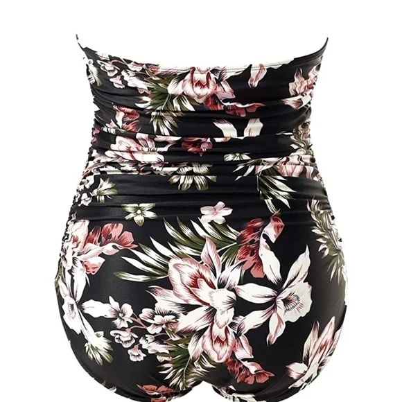 Black floral one piece swimsuit! Size medium vacation travel swim beach - Picture 3 of 8